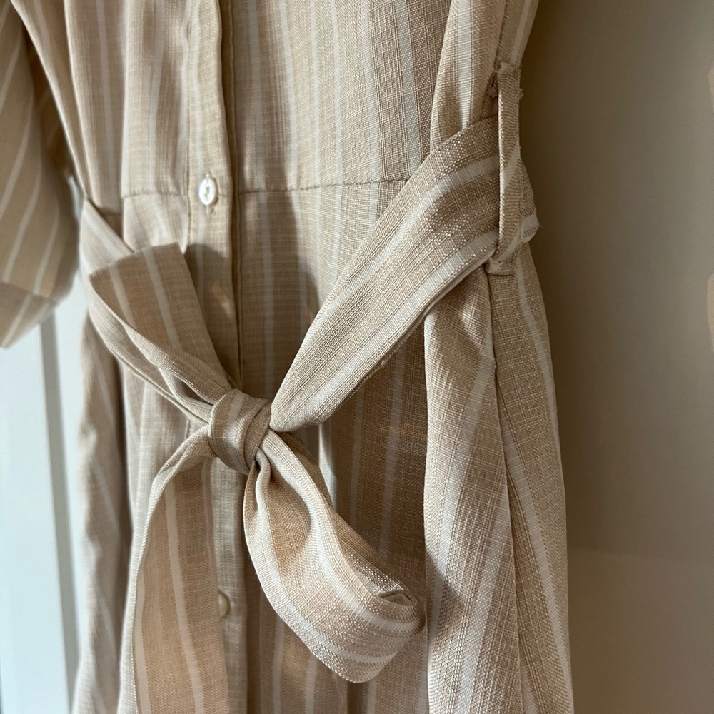 🤍Cream/White Stripe Button-Up Shirt Dress (Size S) - Picture 8 of 16